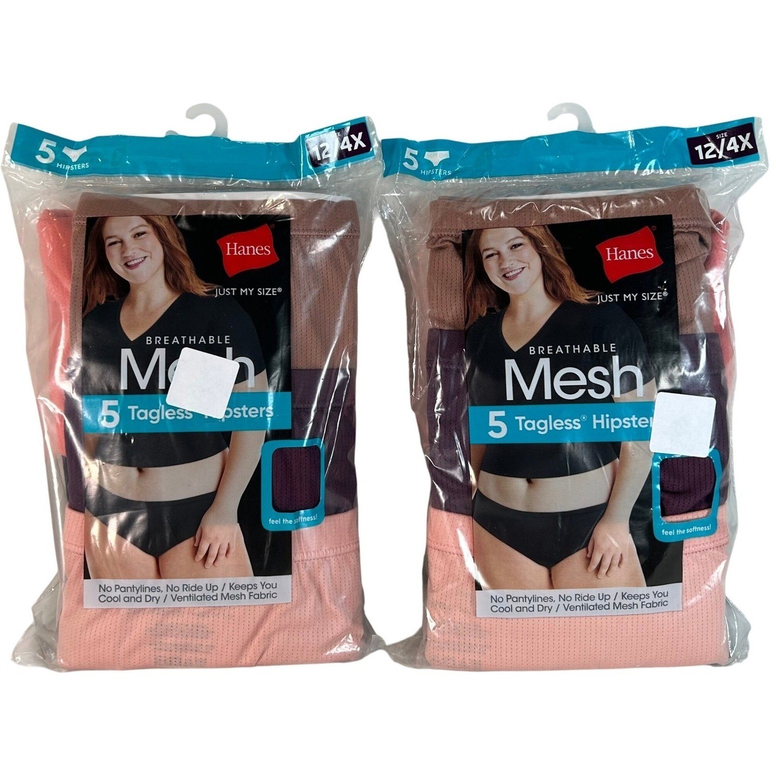 Hanes Just My Size 10pk Breathable Mesh Tagless Hipsters Size 12 4X BXP41A Multi