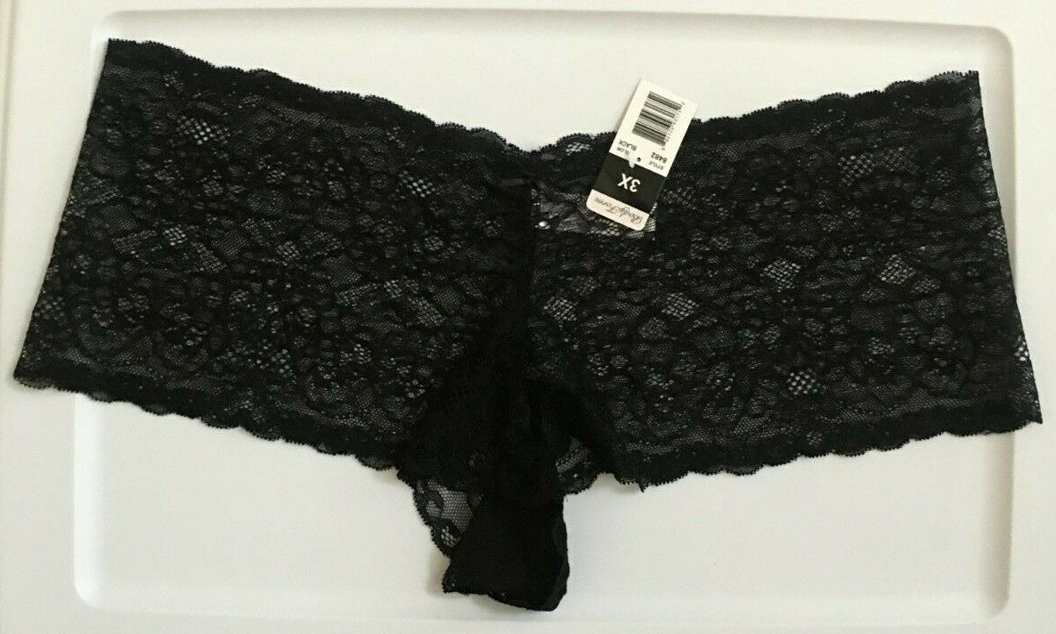 Black Floral Lace Boyshort Panties Womens Size 3X/10 Sexy Sheer Solid Soft NWT