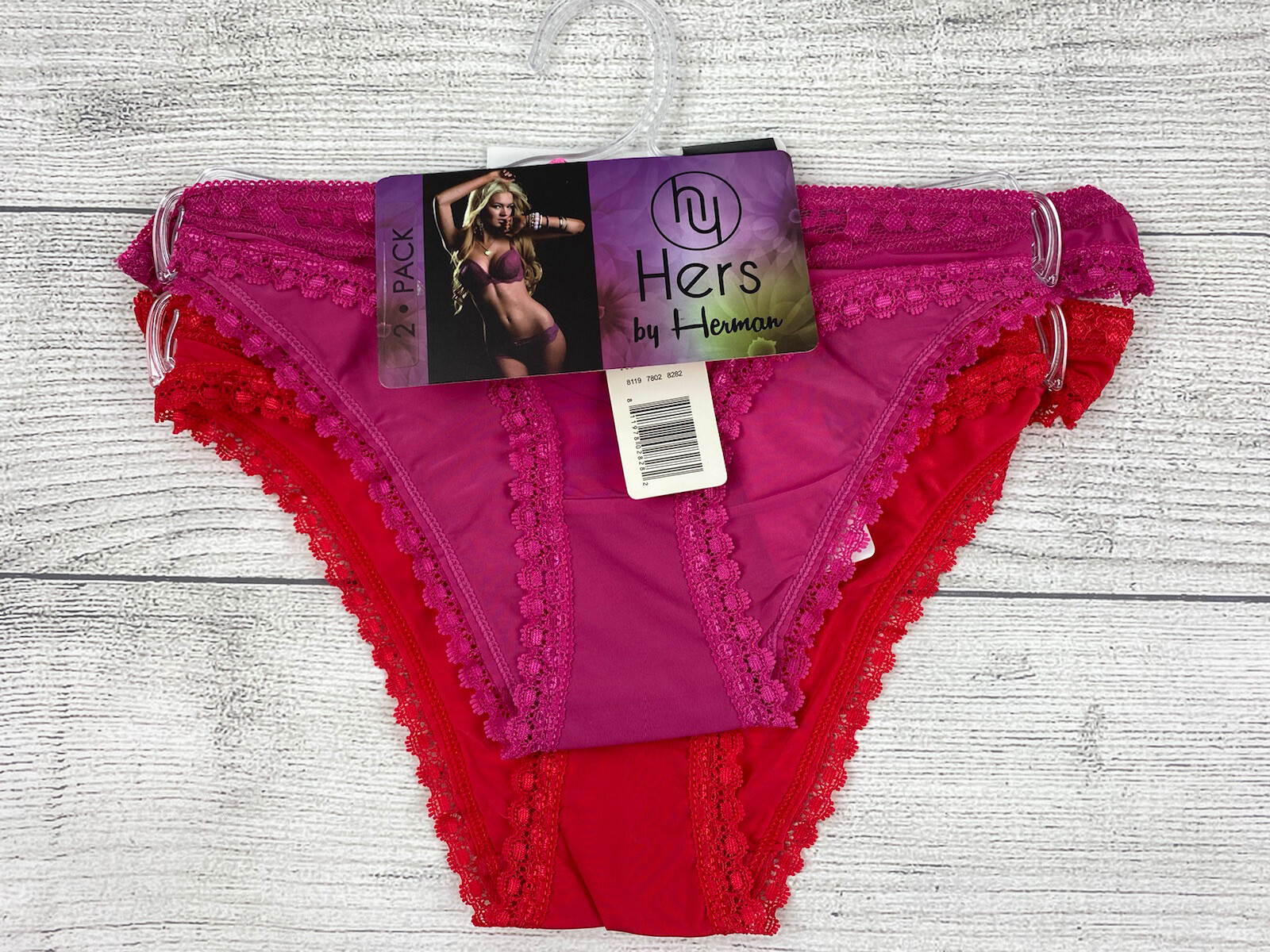 Hers By Herman 2 Pack Panty Pink Red with Lace Sexy Panties Select Large, Small