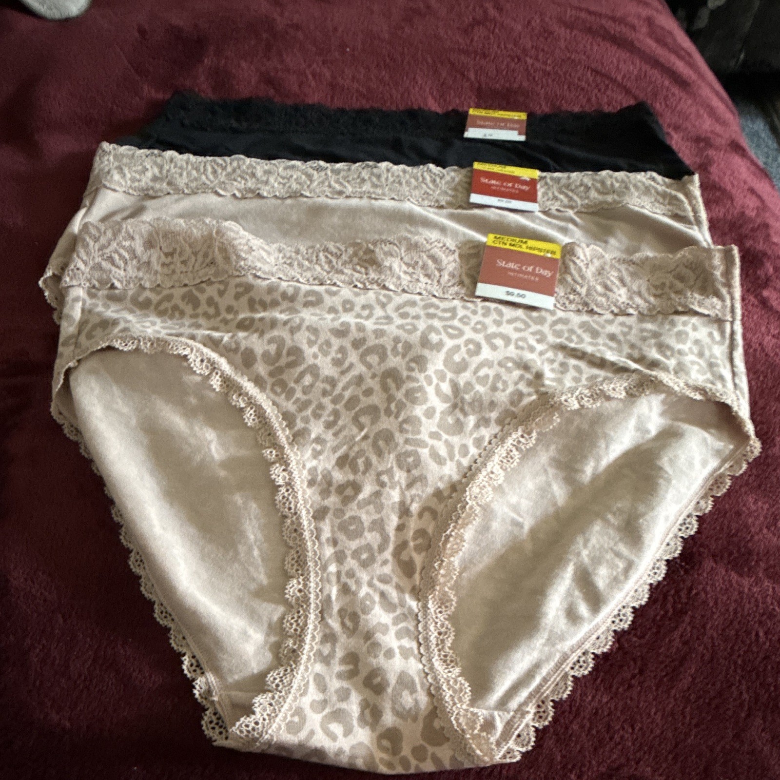 State of Day Women’s Brief Panties M 3-Pack Beige/Black Leopard Lace