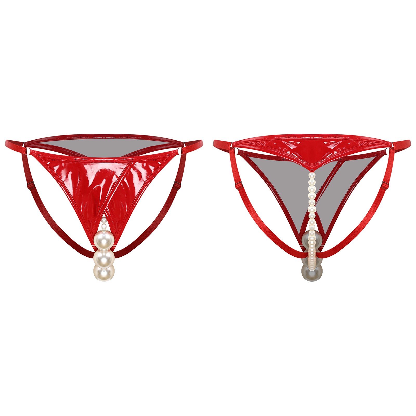 Women Solid Liquid Pearl Panties Hollowing Out Crotch Low Waist Beaded Briefs