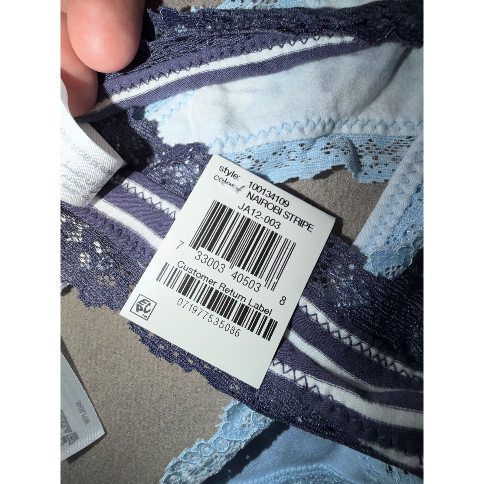 Jenni Intimate Womens Thong Panty 2 Pack Stripe Cloud Print Lace Trim, Size XXXL