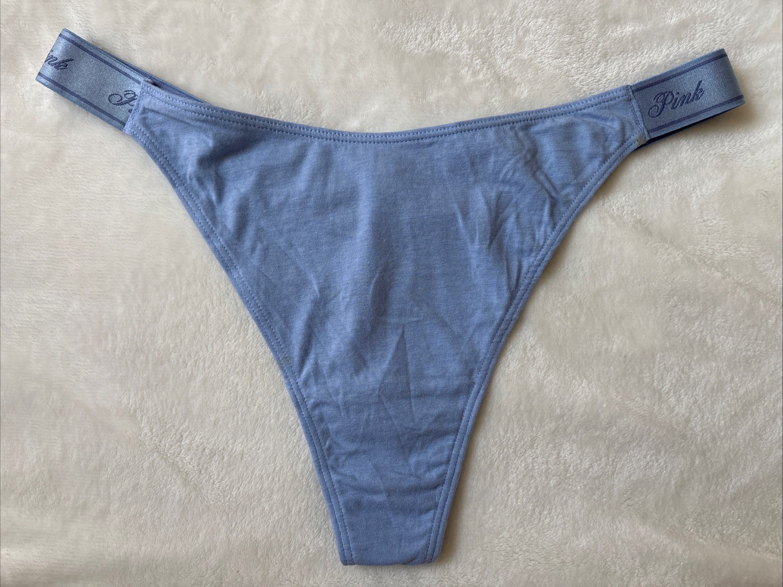 PINK Victoria’s Secret Panties Thong Panty Logo Cotton High Leg Blue Stretch XL
