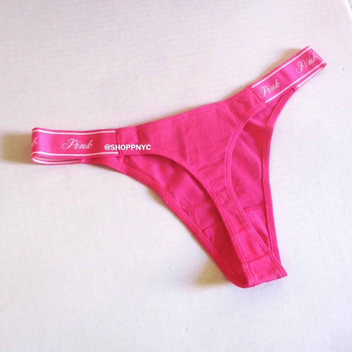Victoria Secret PINK Cotton High Leg Thong Panty S M L XL Logo Waist pink