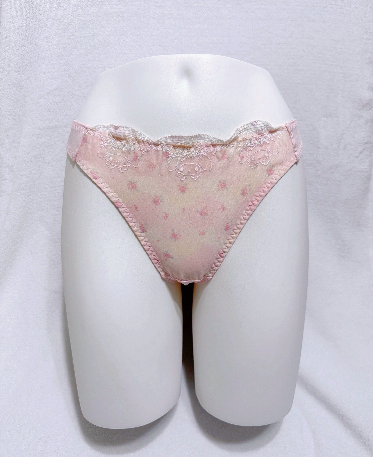 US-M Japanese Sanrio My Melody Embroidery Cute Rose Pattern Chiffon Trim Thong