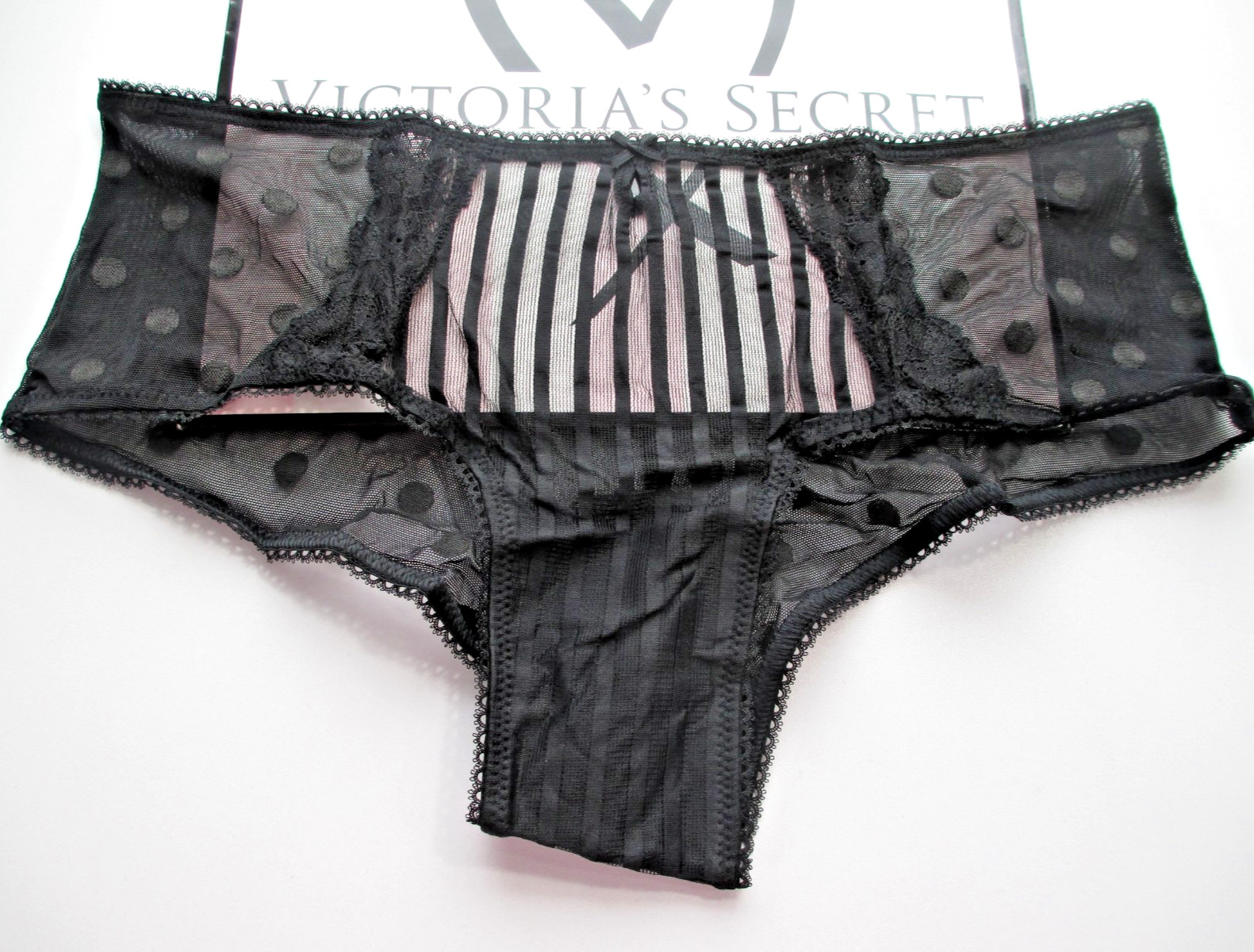 VICTORIA’S SECRET Black Mesh Dot Cheeky Panty VS Sheer Heritage S M L NWT