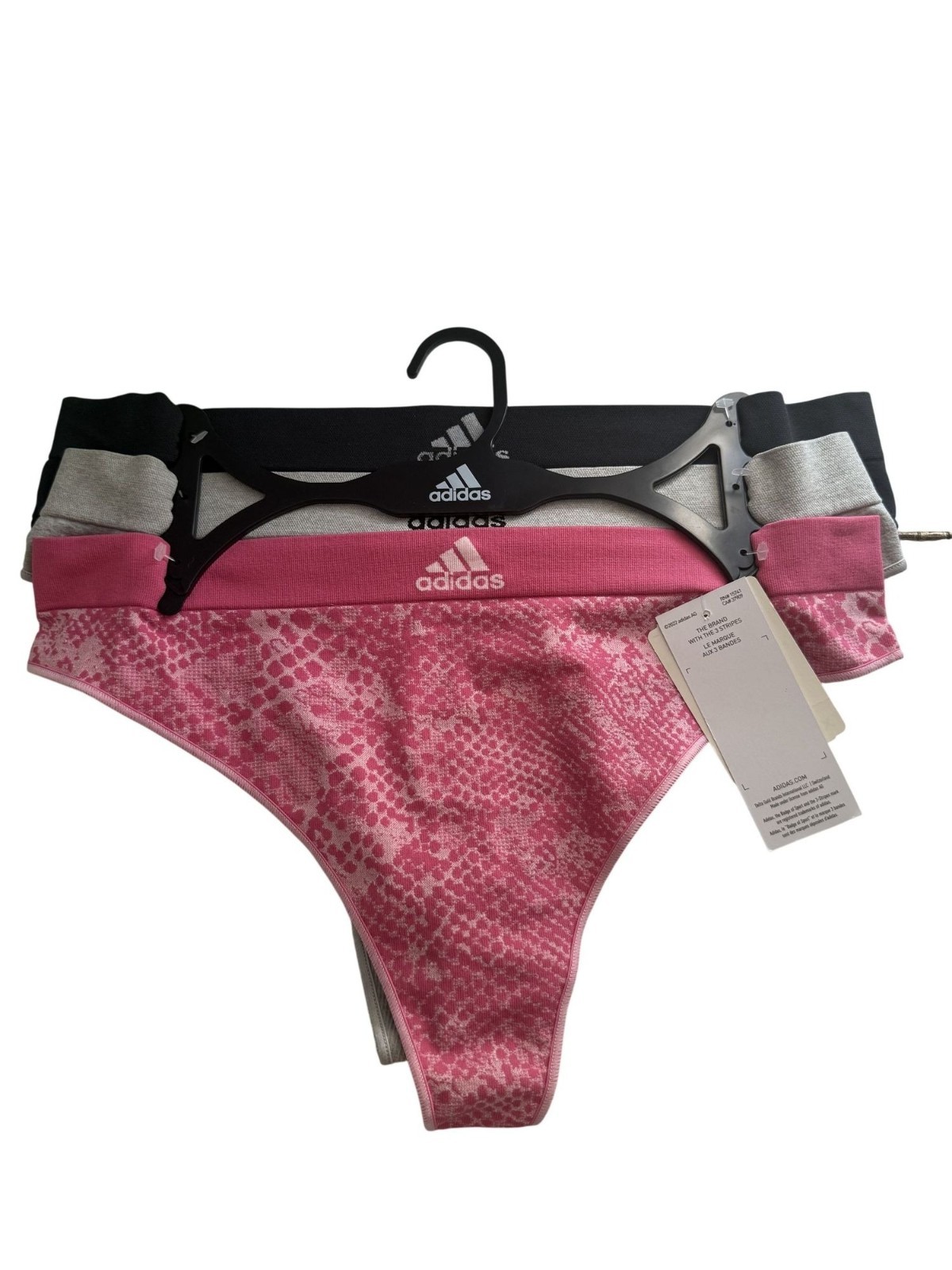 NWT Adidas 3 Pack Thongs Size XL Pink Grey Black Stretchy Size XL $36 [jb]