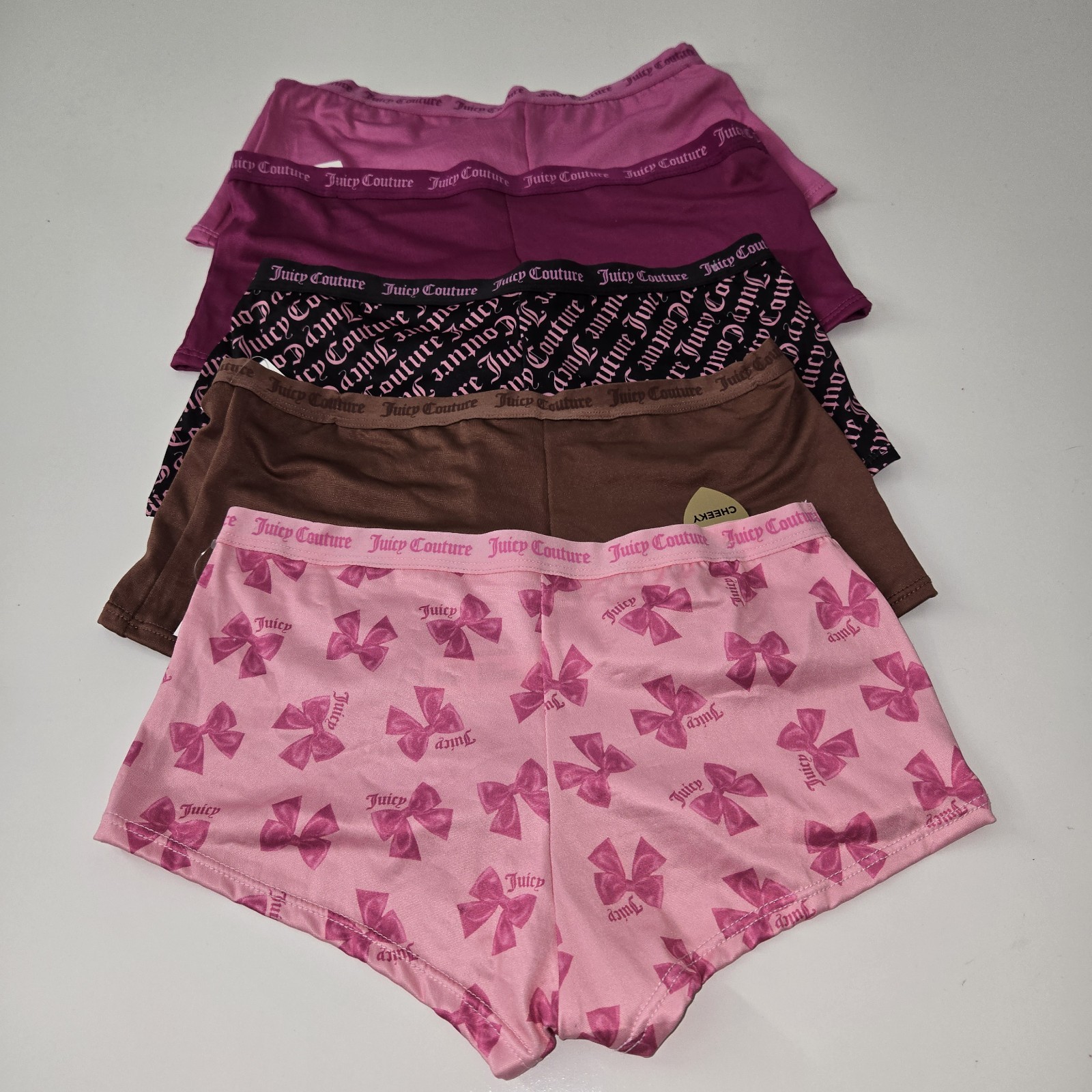 New Juicy Couture Cheeky Boy Shorts 5 Pack Set Grey Pink Black Maroon Pink S