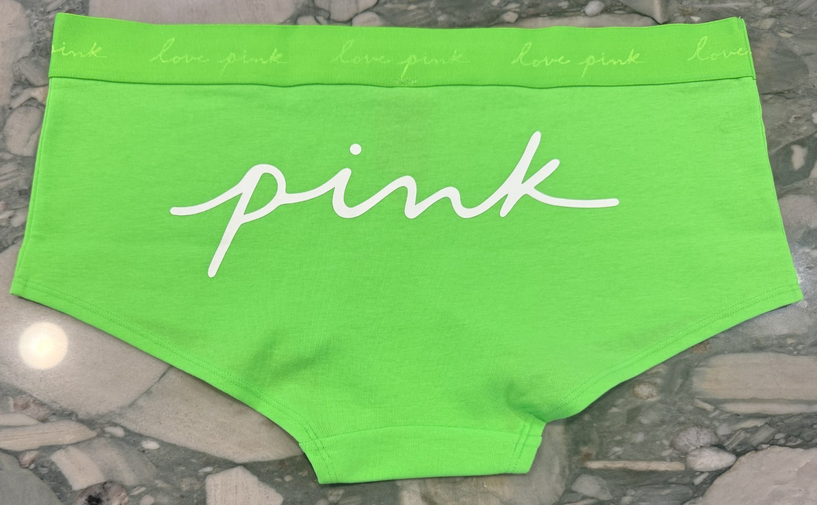 NEW Victoria Secret PINK Cotton Logo Boyshort – Neon Green Logo – XL or XXL