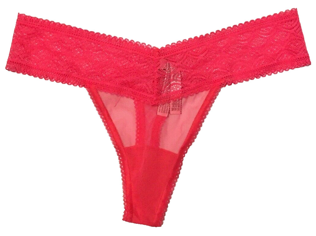 Victorias Secret Peachy Pink Fishnet Mesh Thong Panties M Sheer No Show Lace