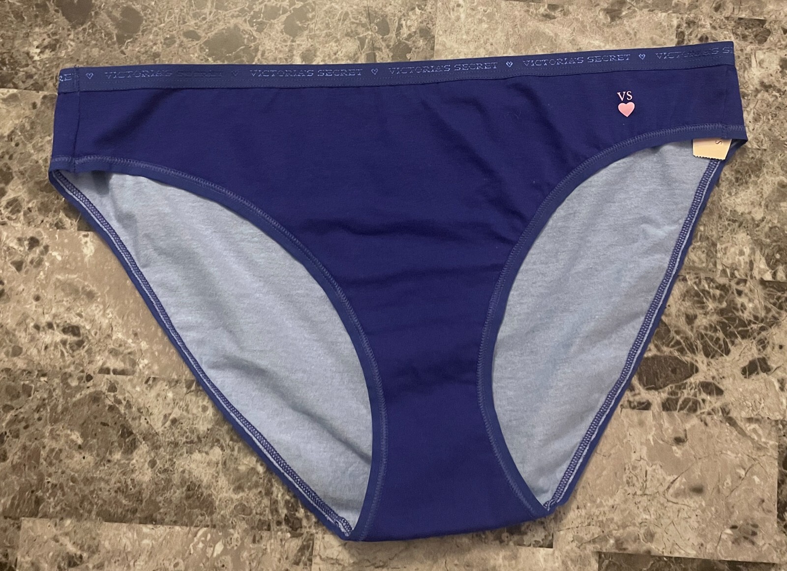 NWT VICTORIA’S SECRET XL BLUE PINK HEART LOGO WAISTBAND RARE BIKINI PANTIES