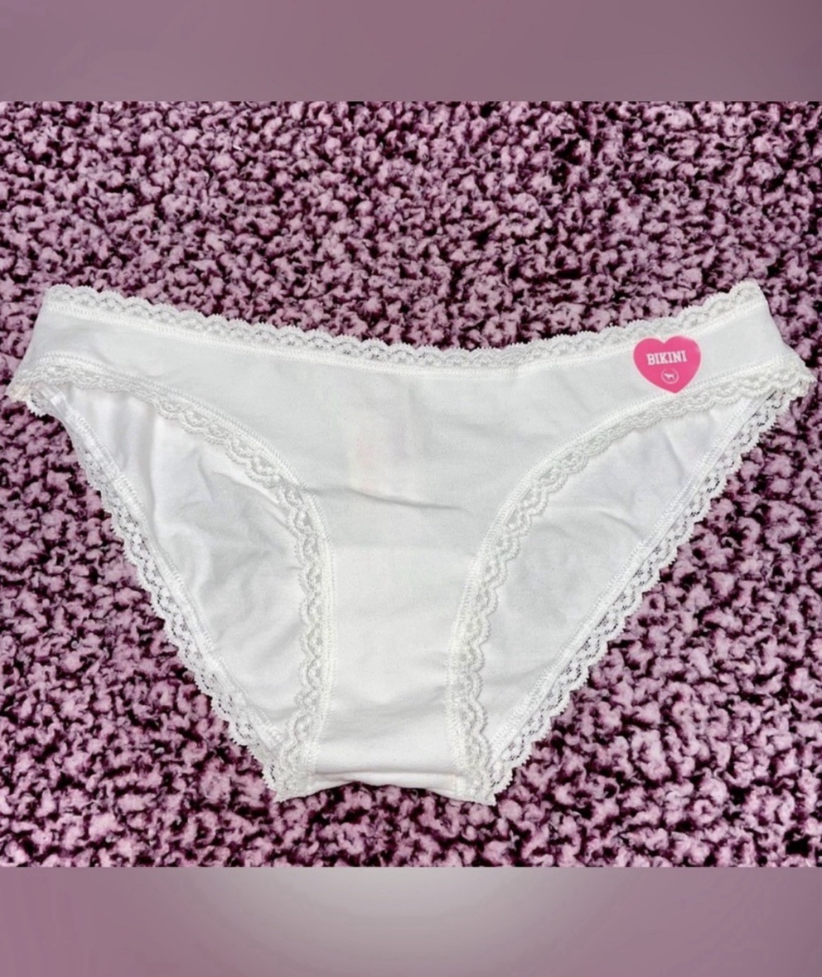NWT Victoria’s Secret PINK White Ruched Lace Trim Cotton Bikini Panties XS RARE