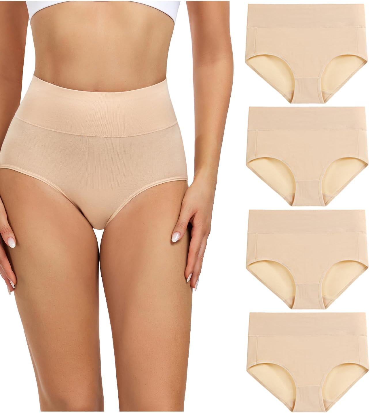 Women’S Cotton Underwear High Waisted Ladies Panties Full Coverage Briefs 4 Pack