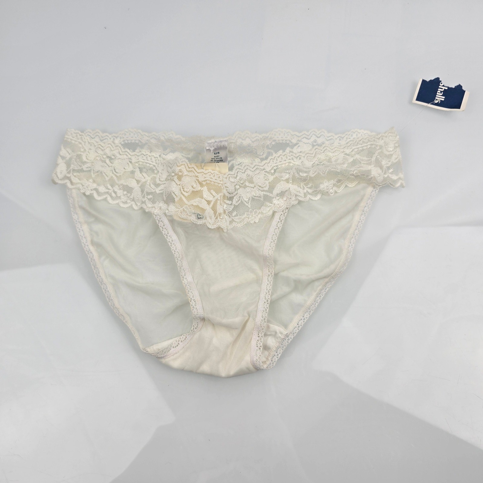 Rene Rofe Lingerie Panties M Ivory Lace Trim New With Tags Sheer Mesh Lo-Cut