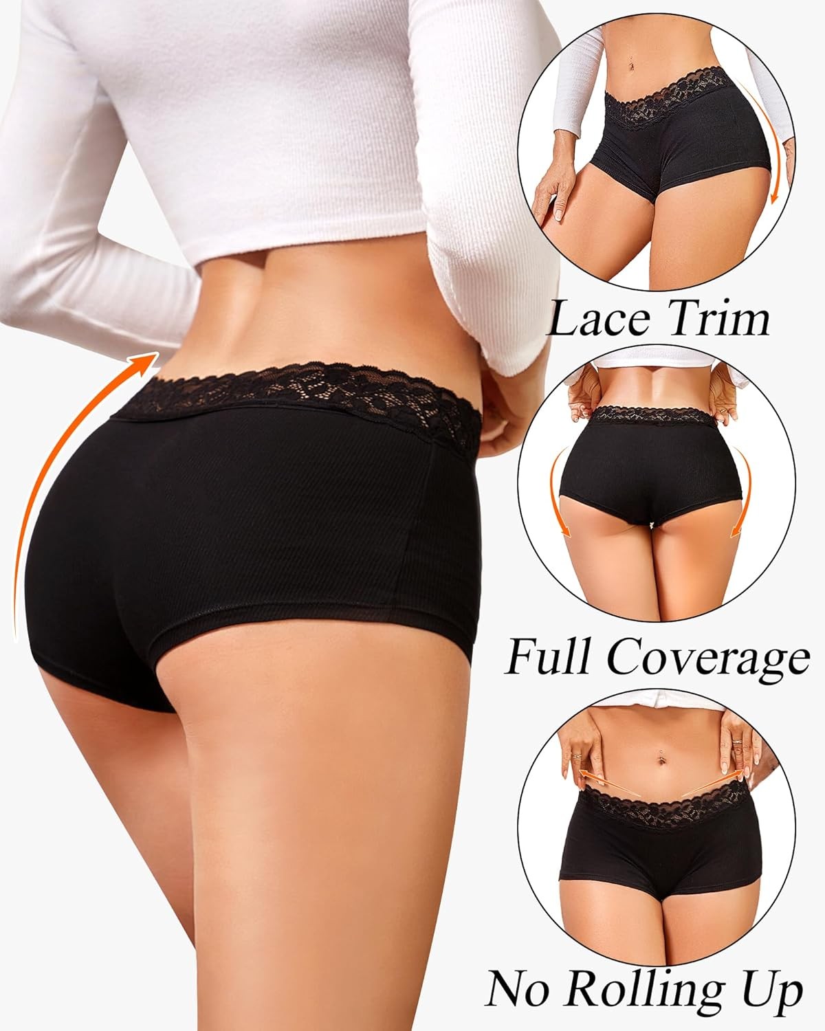 Cotton Underwear for Women Boy Shorts Lace Boxer Briefs Soft Full Coverage