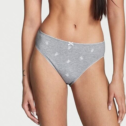 L Grey LOGO Stretch Cotton Waist Victorias Secret High-Leg Waist Brief Panty