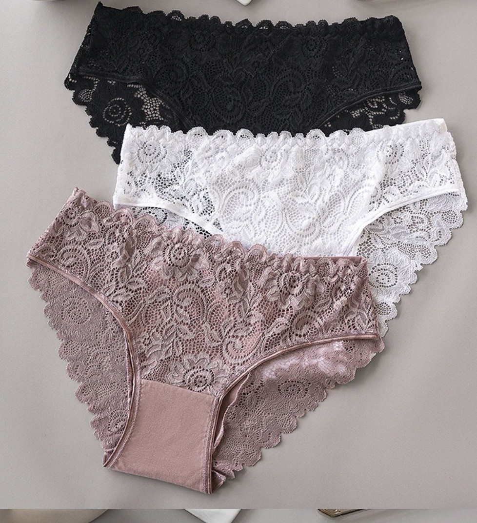 3PCS/Set Luxury Floral Embroidery Lace Panties Women Briefs Sexy Hollow Lingeri