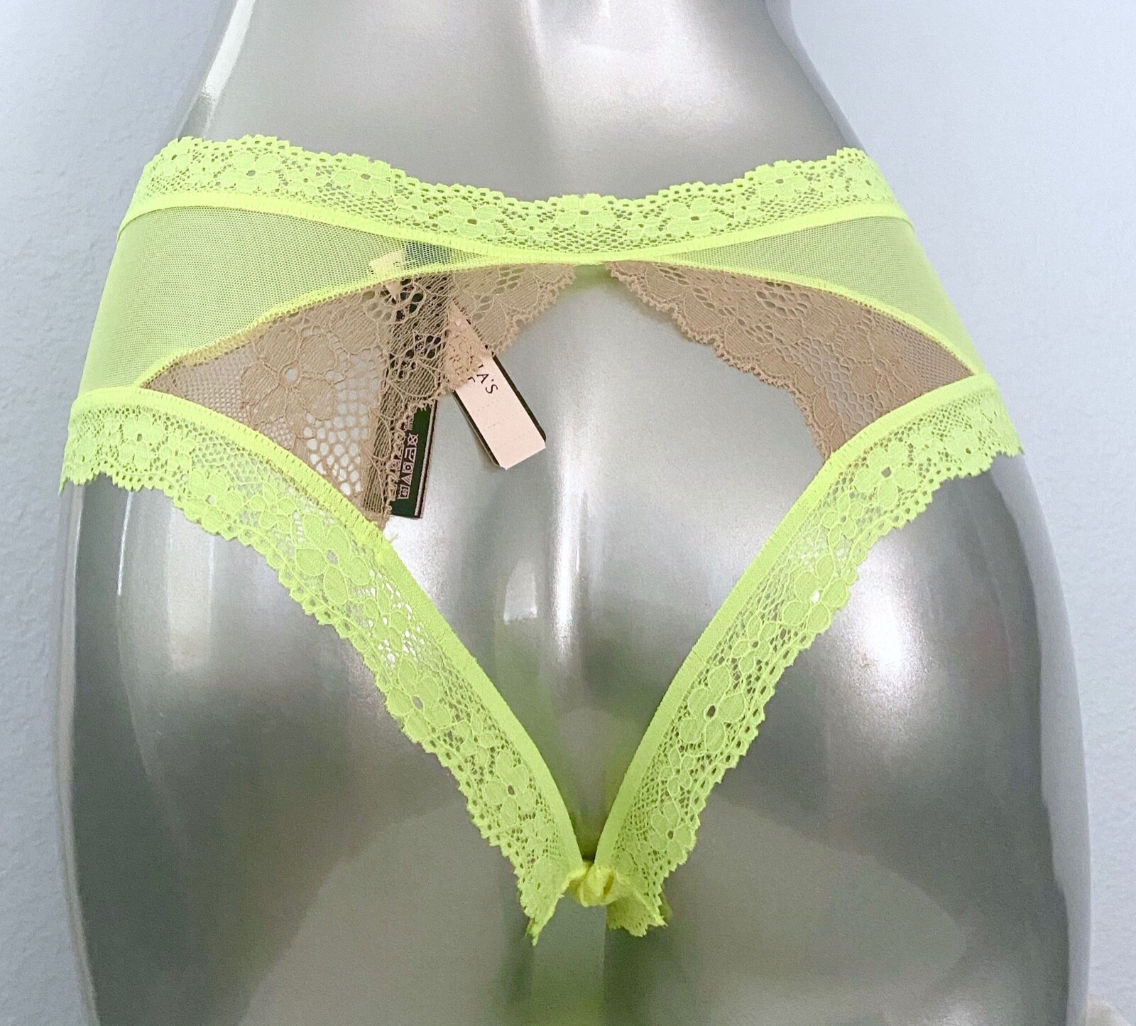Victoria’s Secret Nwt Neon Yellow Cut Out Open Back Sexy Cheeky Panty Small S