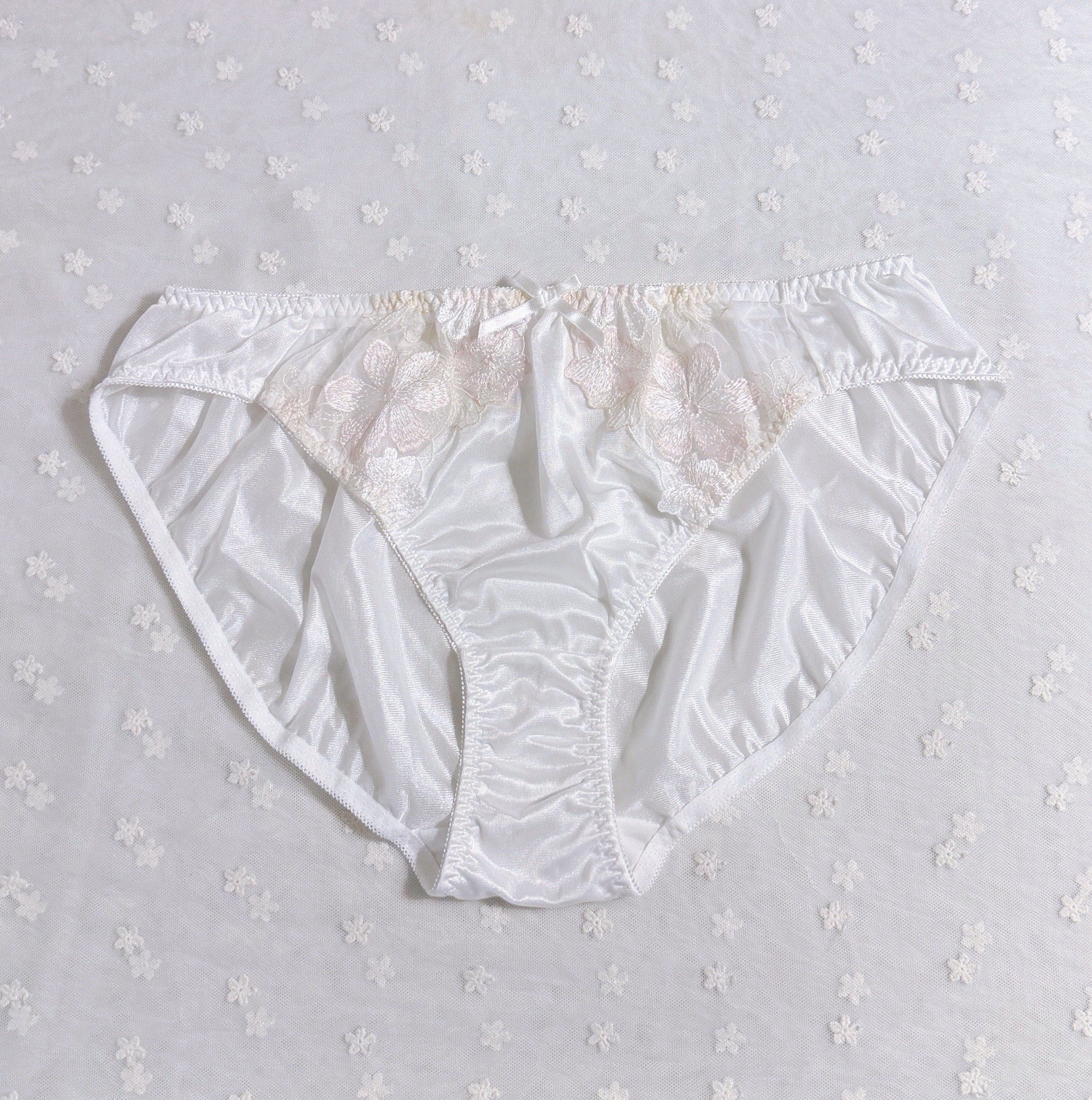 Plus US-XXL/JP-5L Japanese Classic Embroidery Glossy Smooth Tricot Nylon Panties