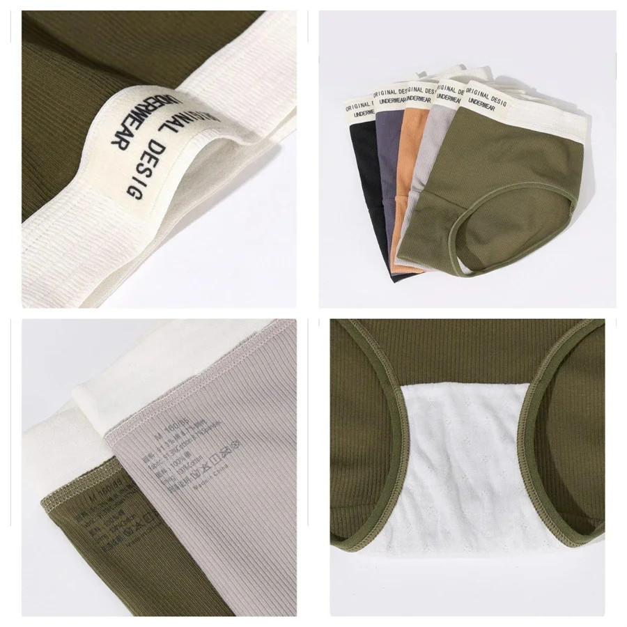 Cotton Panties Seamless Mid Rise Letter Print Soft Breathable Women’s 3 Pcs