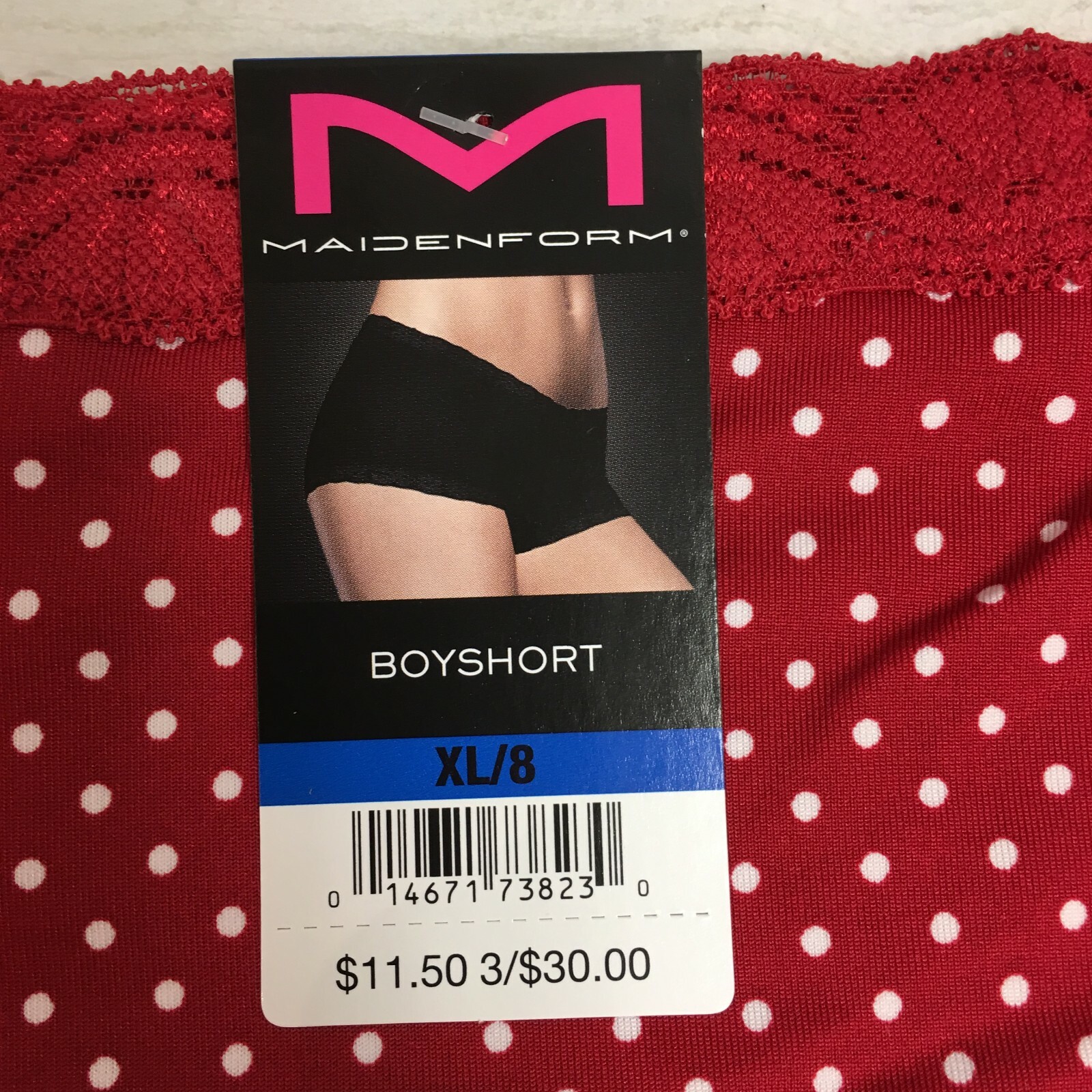 4-Pack Maidenform Women’s Microfiber & Lace Boyshorts, Red/White Polka Dot, XL/8