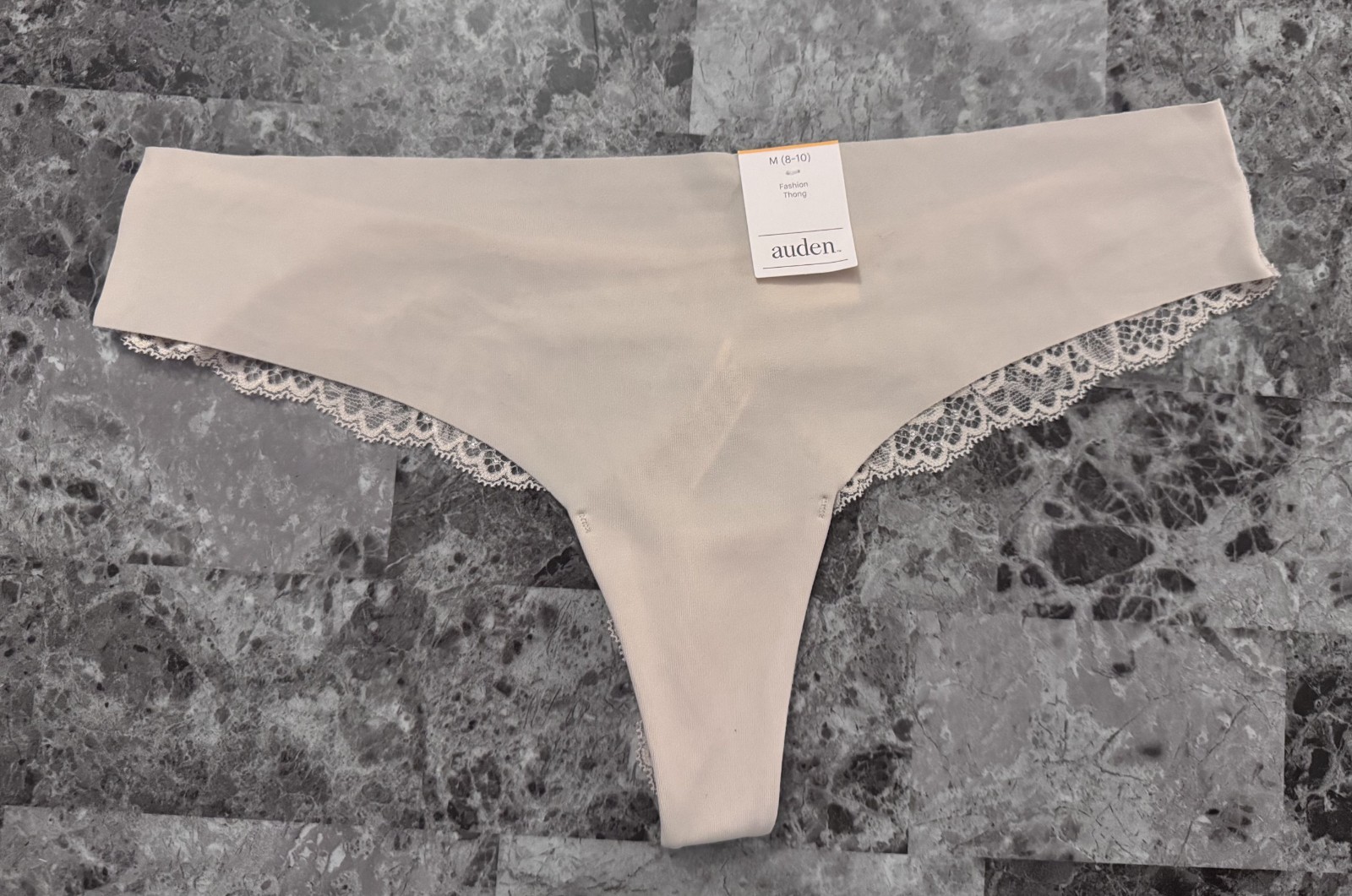 NWT AUDEN MEDIUM BEIGE NUDE SOFT PETAL PINK LACE BACK NO SHOW THONG PANTIES