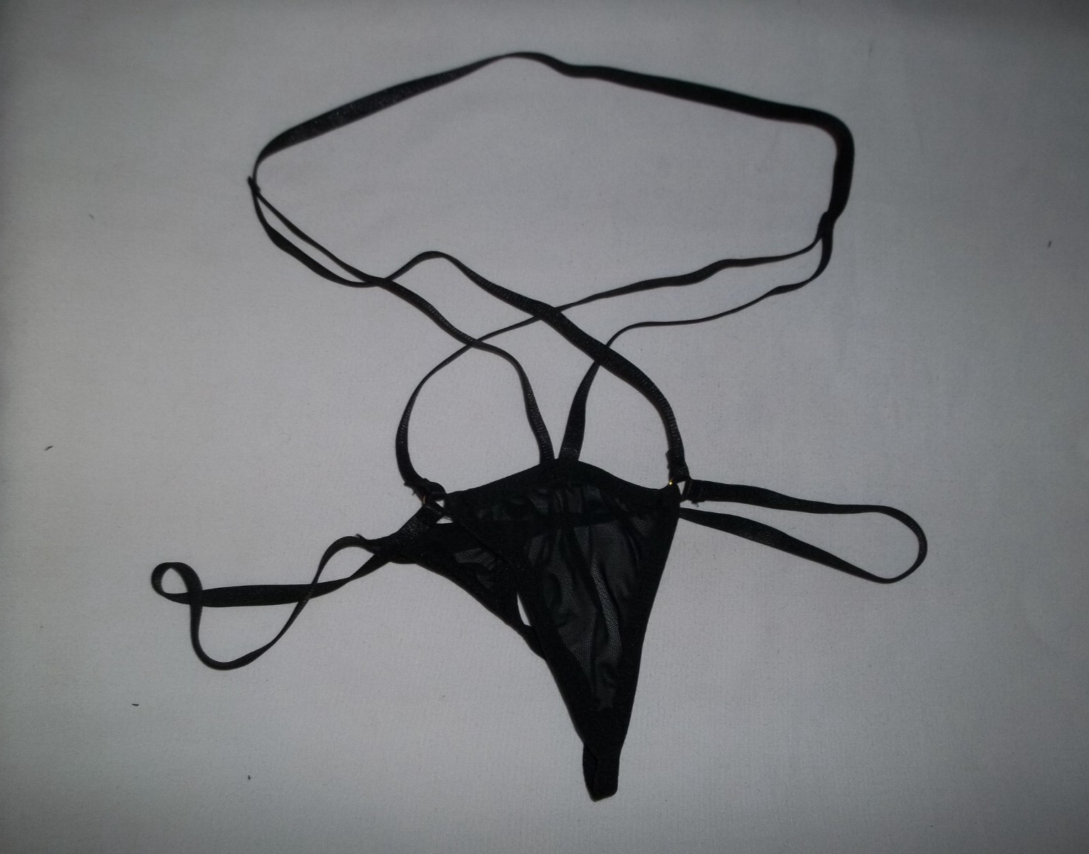Strappy semi-pentagram waist sheer mesh thong panties S black nip goth cyberpunk