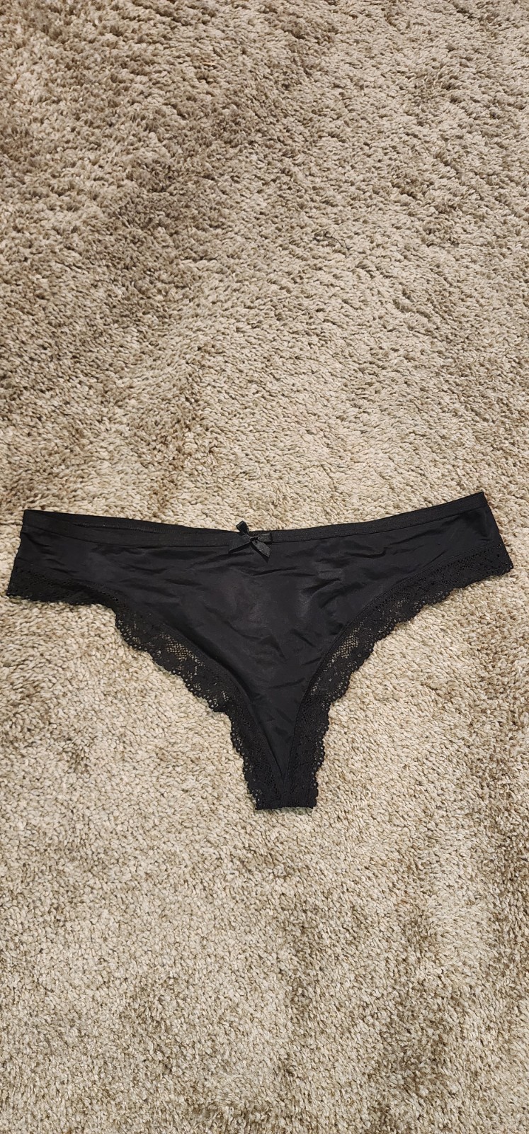 Women’s Black Lace Trim Thong/String Panties Solid, Size L, 1 Pack NWOT