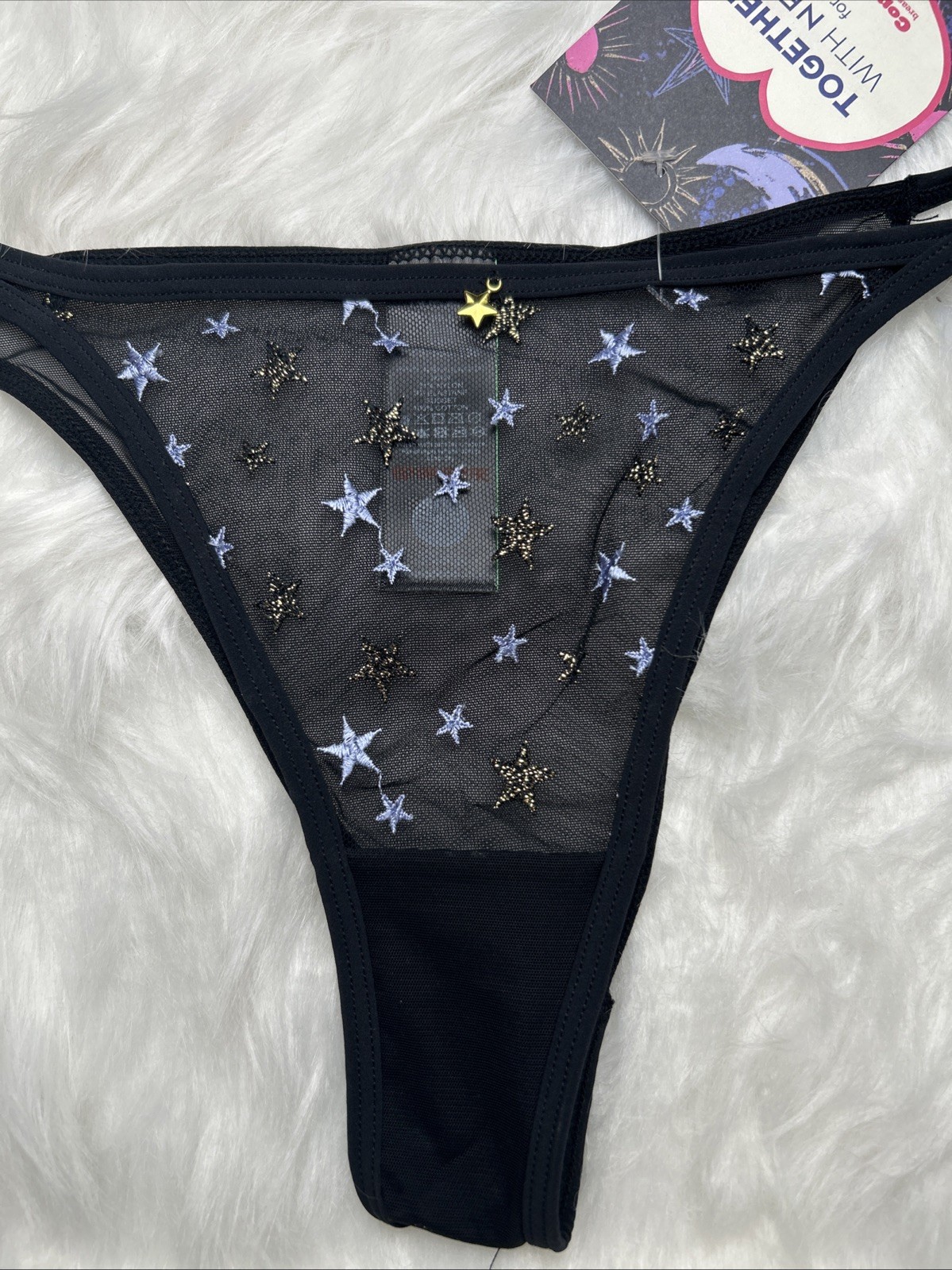 NEXT – STAR EMBROIDERED TANGA KNICKERS – F29-104 – SIZE UK 8 – BLACK