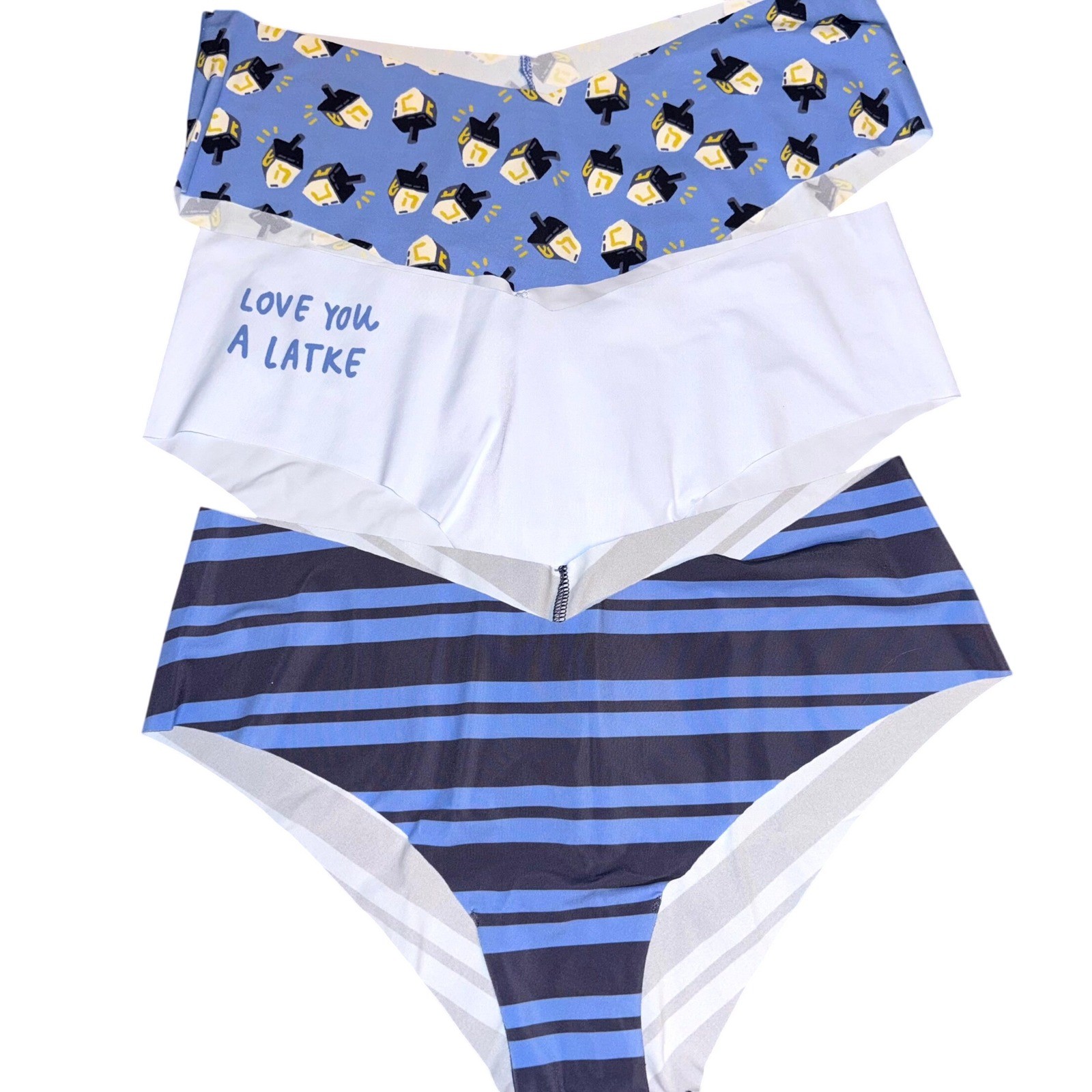 Aerie No Show Cheeky Panties Women Large Love You A Latke Hanukkah Stripe Pack 3
