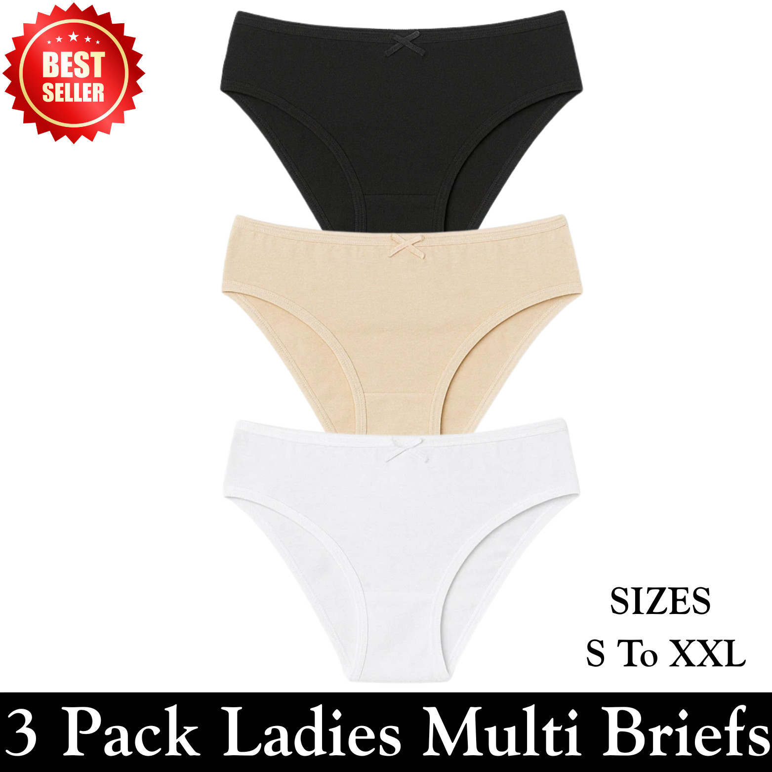 6 Pack Ladies Briefs Maxi, 100% Cotton Full Comfort Fit Underwear, Size 4-22