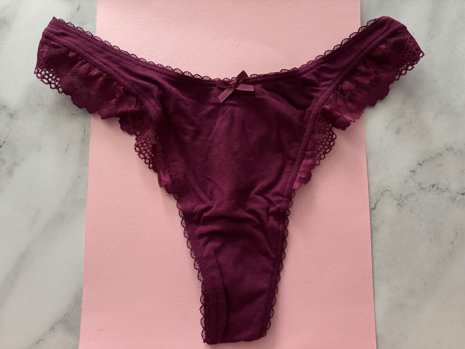 Victoria’s Secret Thong Panty Plum Rouge Cotton Blend High Leg L XL 2XL