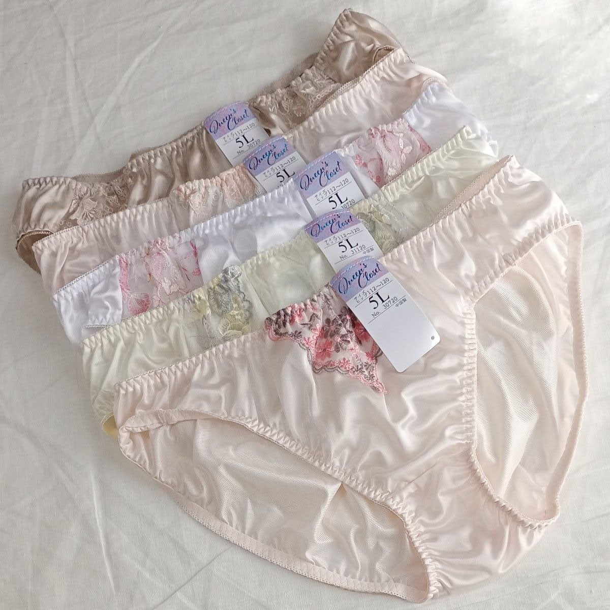 Japanese Glossy Tricot Lace Panties 5 Pack set US 2XL, JP size 5L