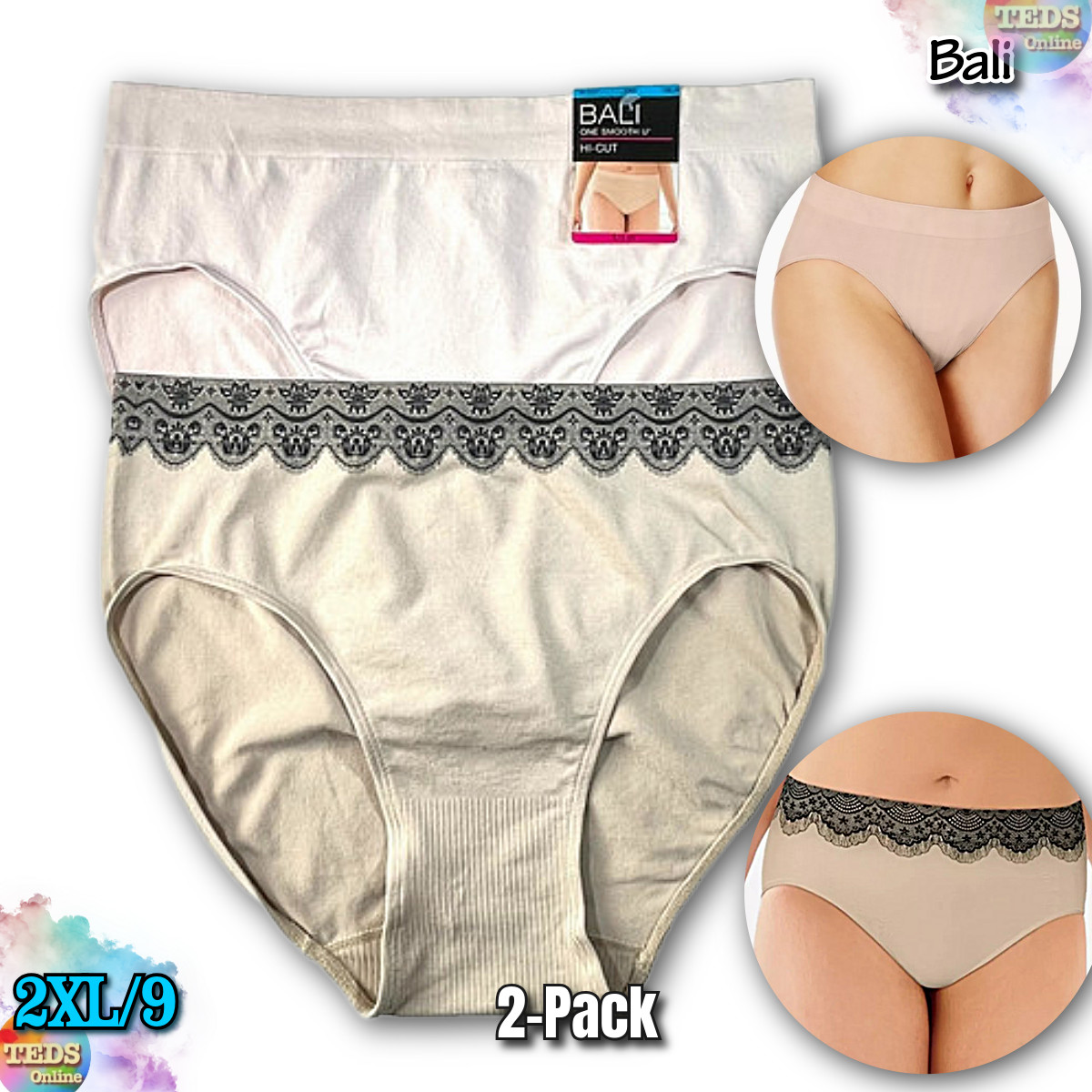 NWT 2-Pack Bali Women’s 2XL/9 One Smooth U All-Over Smoothing Hi Cut Brief 2362