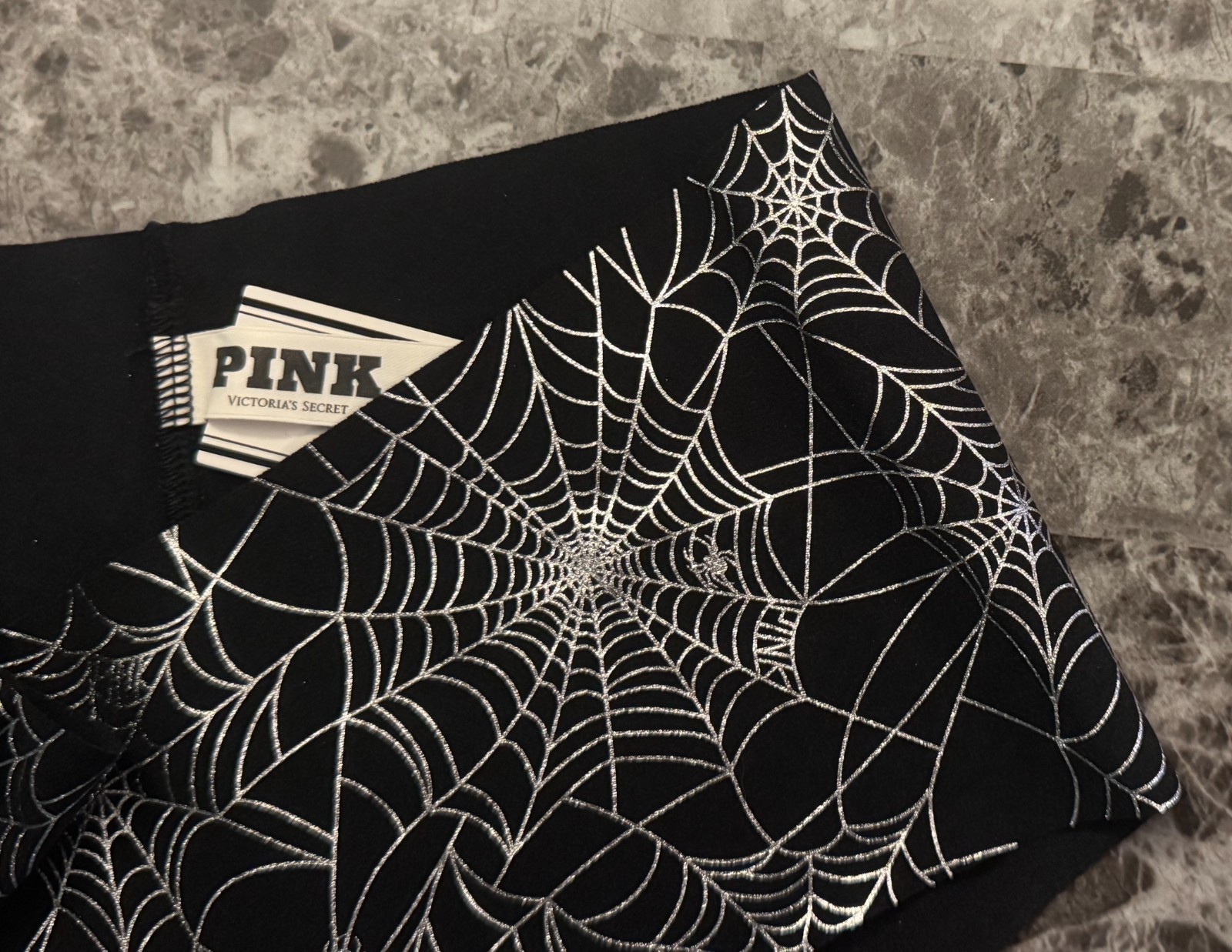 NWT VICTORIA’S SECRET PINK SILVER SPIDERWEB HALLOWEEN NO SHOW CHEEKY PANTIES