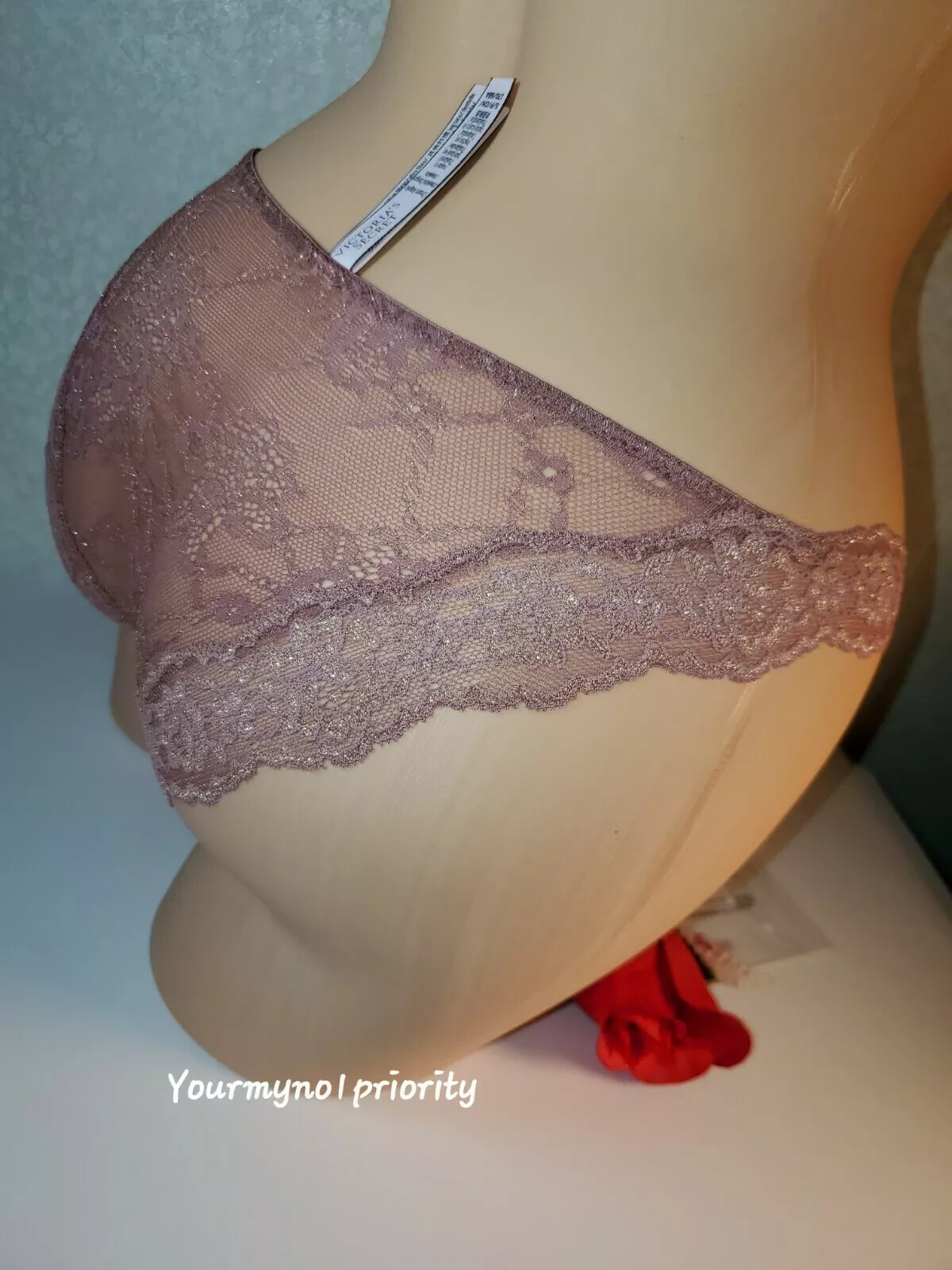 Victoria Secret Dream Angel BLING Gold Shimmer Lace Cheekini Tanga Rose Panty