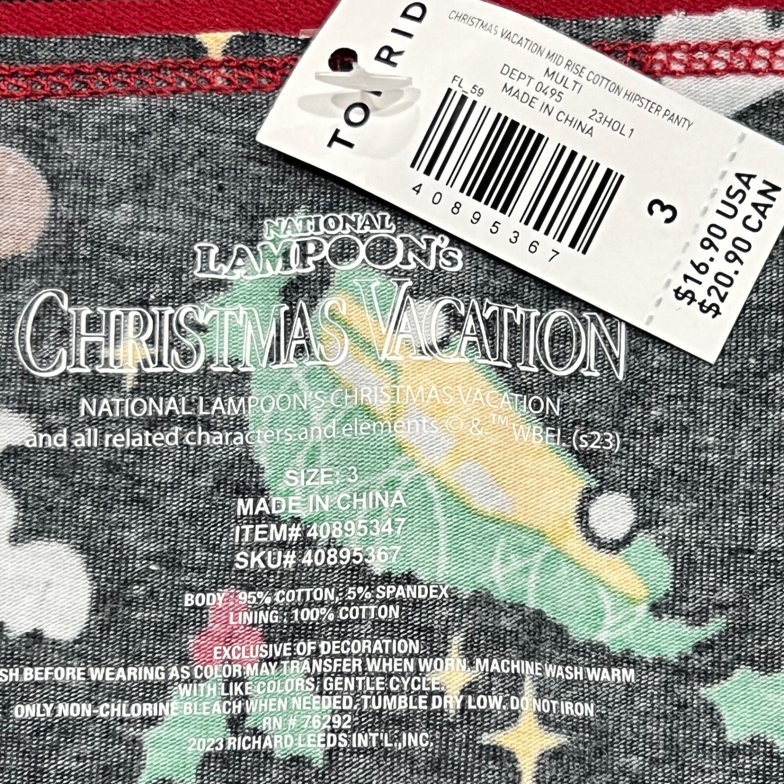 NWT TORRID Hipster Pantie 00X-0X-1X-2X-3X-4X Red Black Christmas Vacation Jersey
