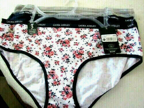 LAURA ASHLEY BIKINI PANTIES XLARGE 3 PAIR WOMENS FLORAL PRINT GRAY NAVY MSRP $28