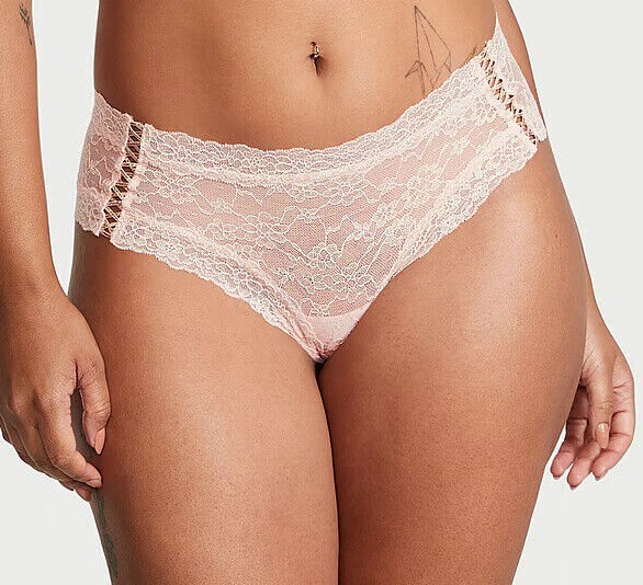 L XL XXL Pink GOLD SHINE LACE UP THE LACIE Victorias Secret CHEEKY Brief Panty