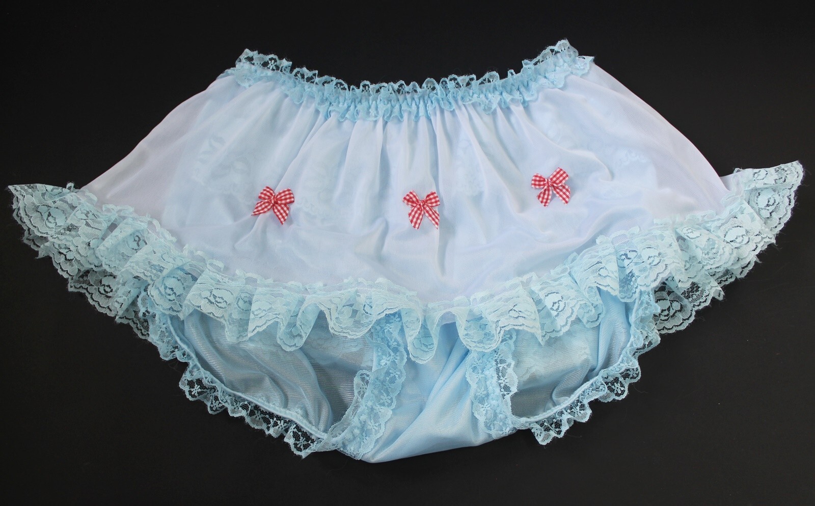 #A53 2XL/ElasticW.24-44″ 2in1 Blue Nylon Full Brief + Mini White Half Slip