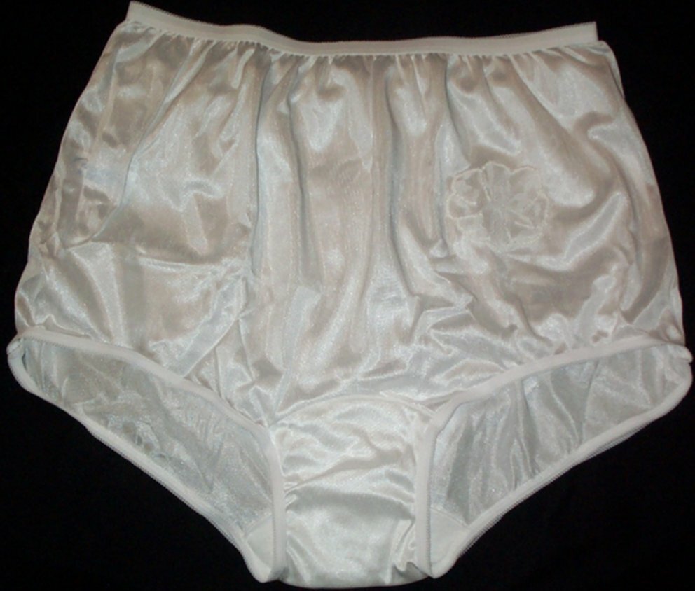 3 Pair WHITE Carole Nylon Panty Size 12 Brief Style Panties Lace Applique USA Md