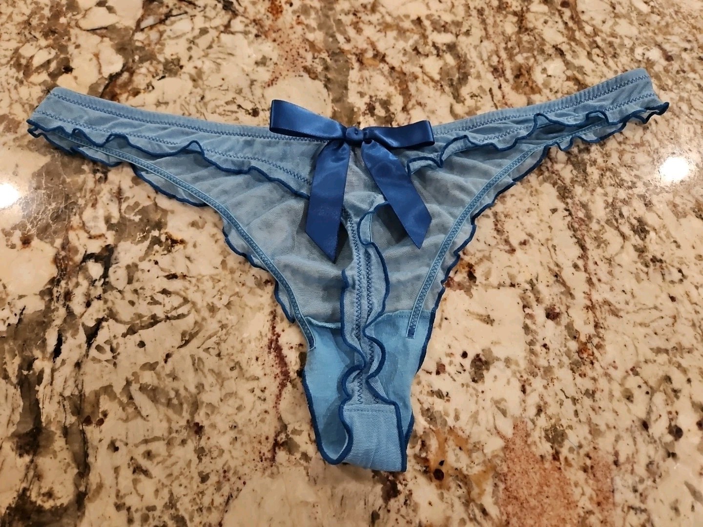 True Vintage Victoria’s Secret Mesh Ruffle Bow Thong Panty Medium Large