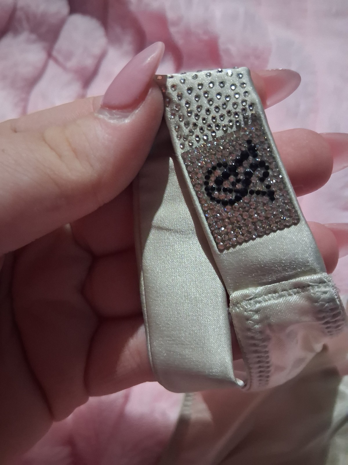Victoria’s Secret Satin Rhinestone Strap Thong Panties XL Beige Stretch