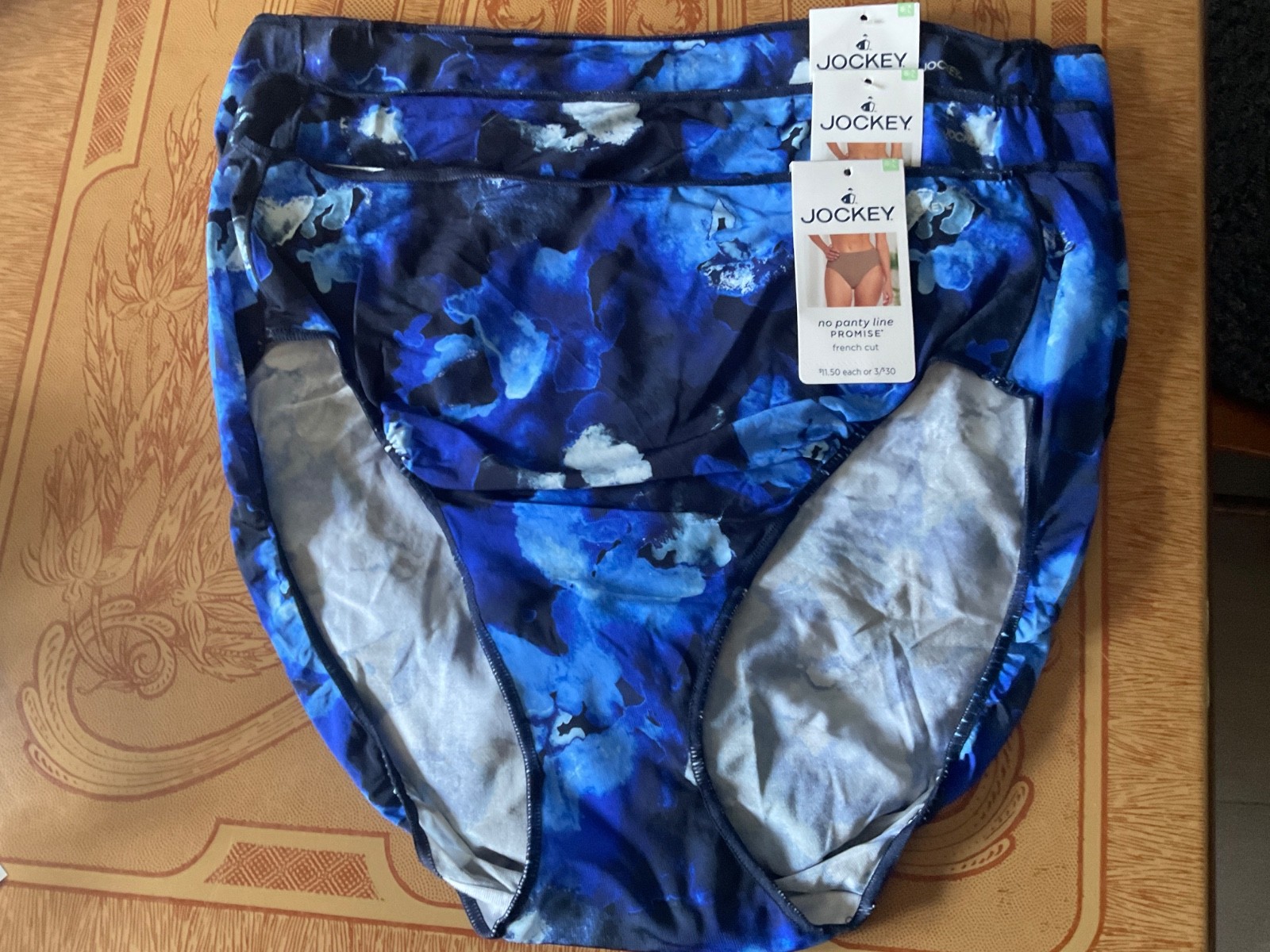 Jockey No Panty Line Promise Blue Floral French Cut Panties- Set of 3- 8-NWT