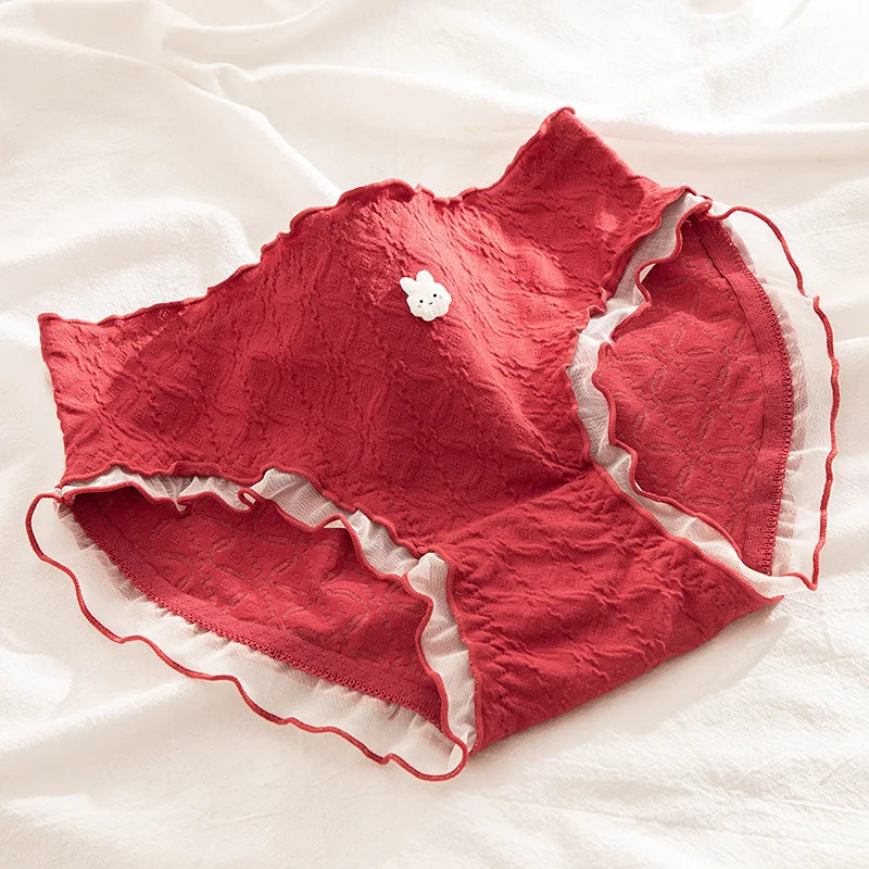 Mid Waist Cotton Panties Lace Solid Briefs Seamless Soft Comfort Underwear M-XL