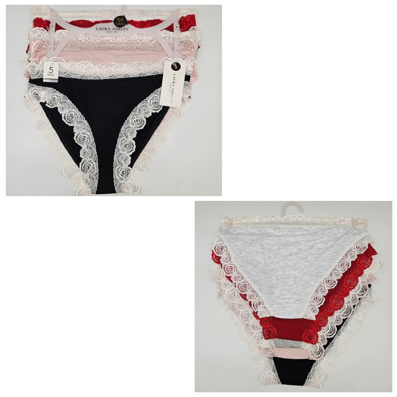 LAURA ASHLEY 5 Pk Women S M L XL Rose Lace Trim Soft Panties Gray Red Pink Black