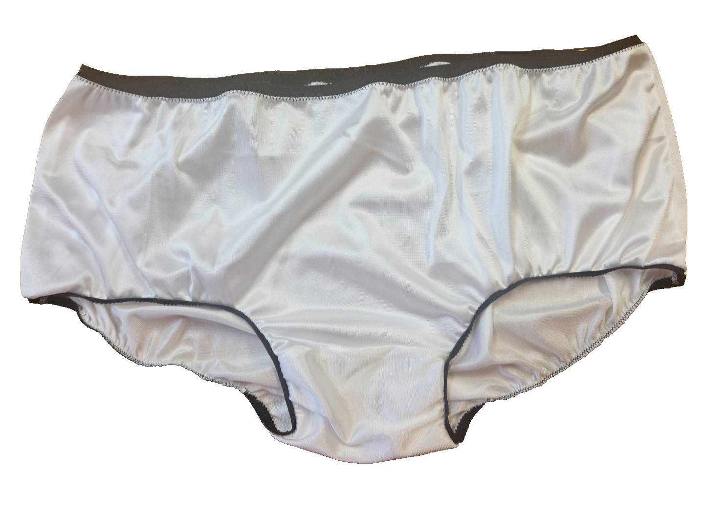 WHITE NYLON TRICOT 2 Layer Wider Crotch PANTY * BLACK ELASTICS * 40″ – 50″ 3X **