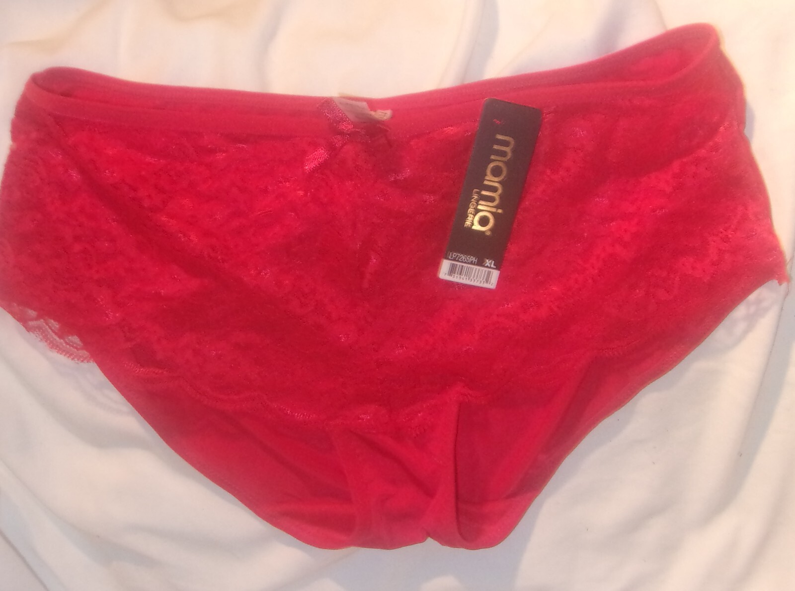 SEXY RED BIKINI PANTIES WITH LACE FRONT, NEW, SIZE XL, 90% POLYESTER 10% SPANDEX