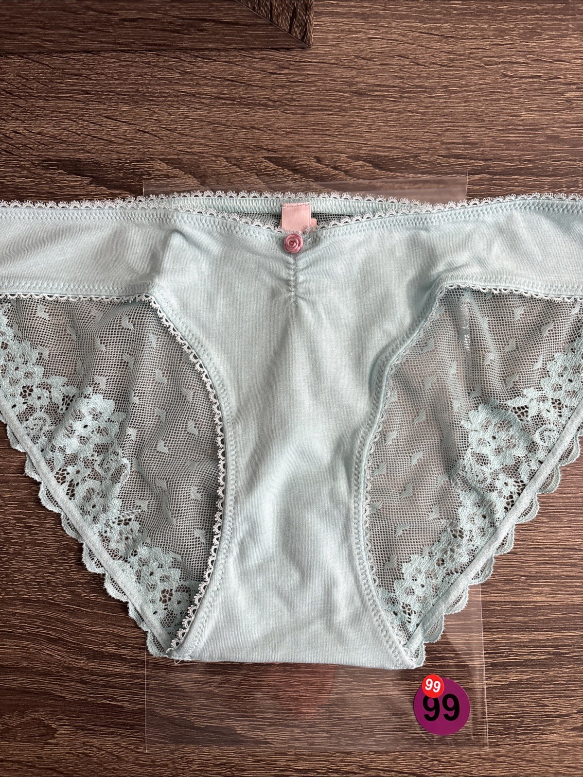 Victoria’s Secret Small Teal Blue Sheer Mesh Lace Back Bikini Panties