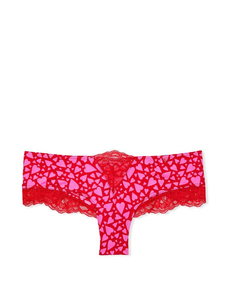 M Red Pink Heart Satin Micro Lace Inset Very Sexy Cheeky Victorias Secret Panty